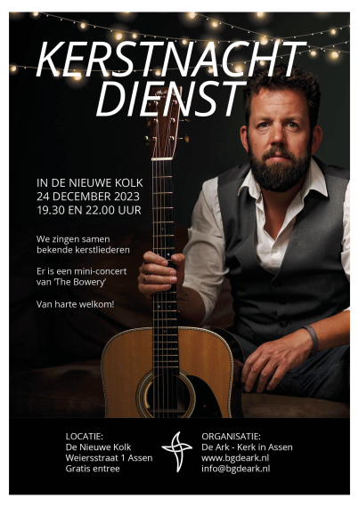 Baptistengemeente de Ark uit Assen organiseert Kerstnachtdienst met The Bowery